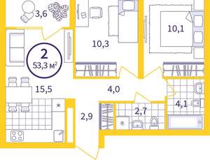 2-к квартира, вторичка, 51м2, 20/24 этаж