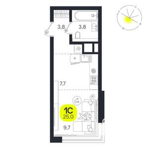 Студия квартира, вторичка, 25м2, 6/27 этаж