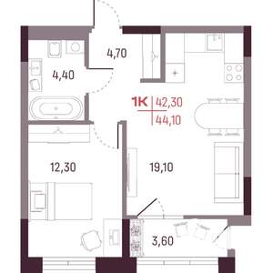 1-к квартира, вторичка, 42м2, 2/25 этаж