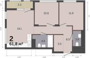 2-к квартира, вторичка, 62м2, 3/19 этаж