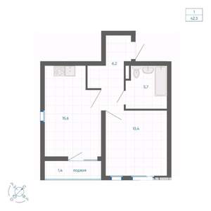 1-к квартира, вторичка, 42м2, 17/32 этаж