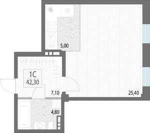 Студия квартира, вторичка, 42м2, 6/7 этаж