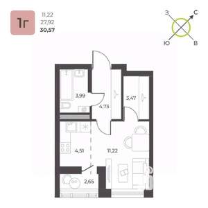 Студия квартира, вторичка, 31м2, 21/23 этаж