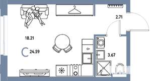 Студия квартира, вторичка, 25м2, 9/24 этаж