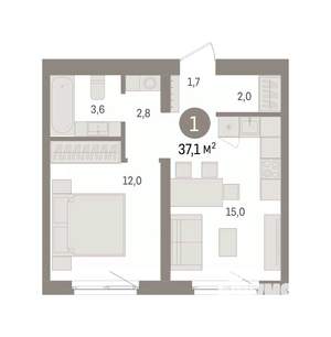 1-к квартира, вторичка, 37м2, 2/7 этаж