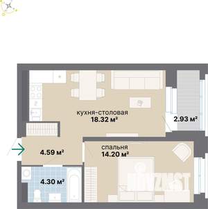 1-к квартира, строящийся дом, 44м2, 3/9 этаж