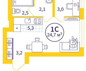 Студия квартира, вторичка, 25м2, 15/20 этаж