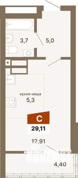 Студия квартира, строящийся дом, 29м2, 9/23 этаж