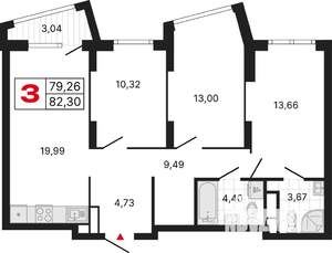 3-к квартира, вторичка, 82м2, 19/31 этаж