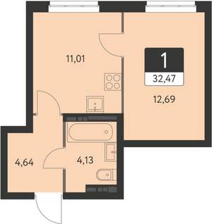 1-к квартира, вторичка, 32м2, 13/31 этаж