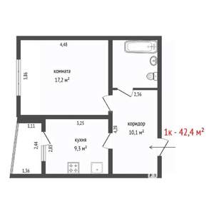 1-к квартира, вторичка, 42м2, 1/5 этаж
