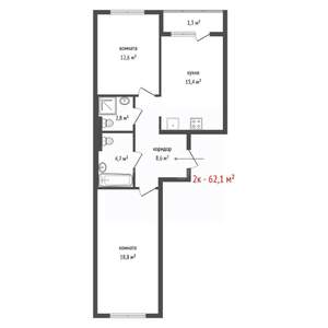 2-к квартира, вторичка, 62м2, 16/25 этаж