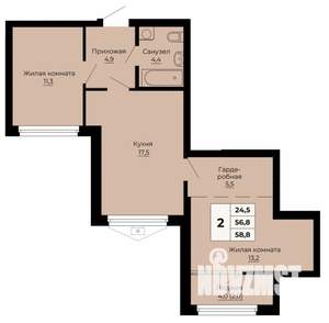 2-к квартира, строящийся дом, 59м2, 9/24 этаж
