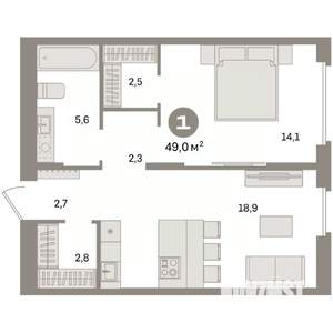 1-к квартира, вторичка, 49м2, 16/16 этаж