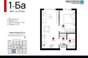 1-к квартира, вторичка, 36м2, 15/22 этаж