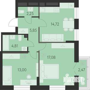 2-к квартира, строящийся дом, 58м2, 24/31 этаж