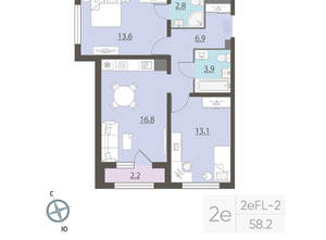 2-к квартира, вторичка, 59м2, 12/25 этаж