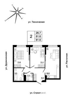 2-к квартира, вторичка, 60м2, 11/19 этаж