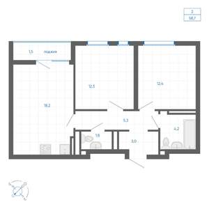 2-к квартира, вторичка, 59м2, 32/32 этаж
