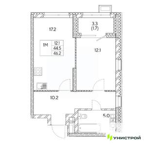 1-к квартира, вторичка, 46м2, 13/31 этаж