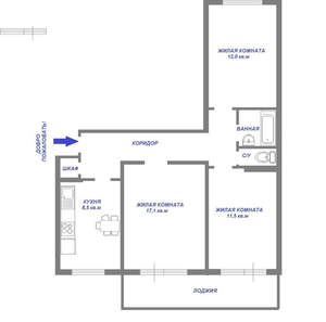 3-к квартира, вторичка, 64м2, 6/9 этаж