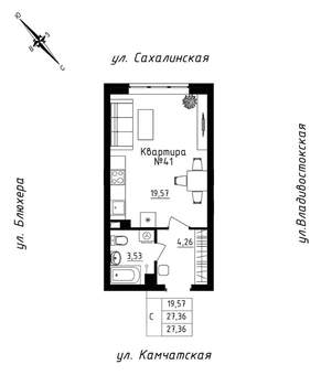 Студия квартира, строящийся дом, 27м2, 4/25 этаж