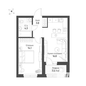 1-к квартира, строящийся дом, 41м2, 8/16 этаж