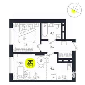 2-к квартира, вторичка, 37м2, 22/27 этаж