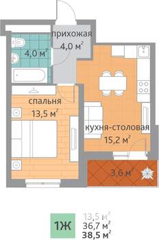 1-к квартира, вторичка, 39м2, 2/22 этаж