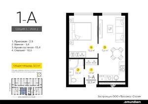 1-к квартира, вторичка, 32м2, 2/14 этаж