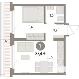1-к квартира, вторичка, 37м2, 8/9 этаж