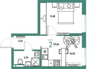 2-к квартира, строящийся дом, 30м2, 9/24 этаж