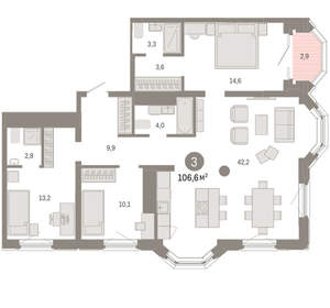 3-к квартира, вторичка, 107м2, 14/24 этаж