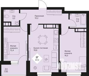 2-к квартира, вторичка, 67м2, 15/25 этаж