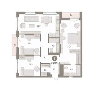 3-к квартира, вторичка, 96м2, 6/25 этаж