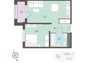 1-к квартира, вторичка, 37м2, 22/25 этаж