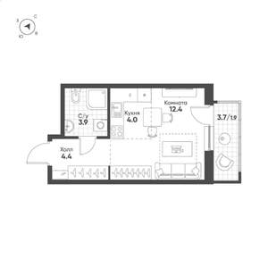 Студия квартира, вторичка, 27м2, 10/15 этаж