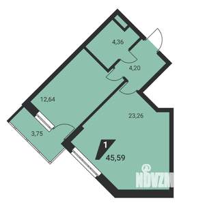 1-к квартира, вторичка, 46м2, 6/25 этаж