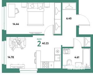 2-к квартира, вторичка, 40м2, 8/21 этаж