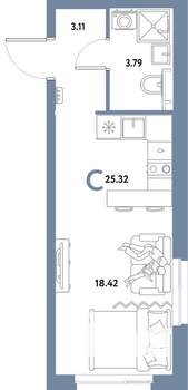 Студия квартира, вторичка, 25м2, 14/21 этаж