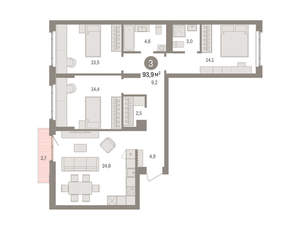 3-к квартира, вторичка, 94м2, 3/16 этаж