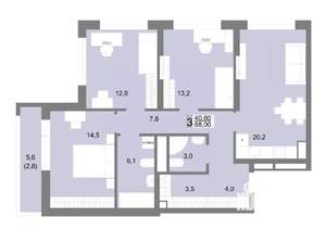 3-к квартира, строящийся дом, 88м2, 7/25 этаж