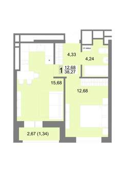 1-к квартира, строящийся дом, 38м2, 14/22 этаж