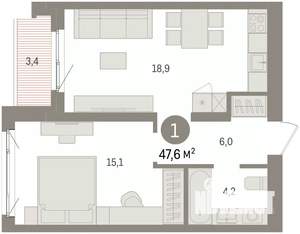 1-к квартира, вторичка, 48м2, 3/7 этаж