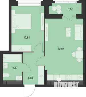 1-к квартира, вторичка, 45м2, 14/15 этаж
