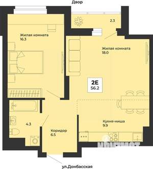 2-к квартира, строящийся дом, 56м2, 3/25 этаж