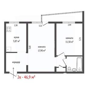 2-к квартира, вторичка, 47м2, 3/9 этаж