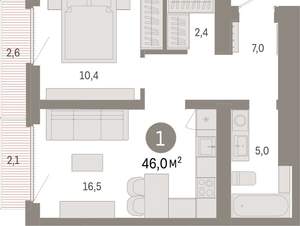 1-к квартира, вторичка, 46м2, 7/9 этаж