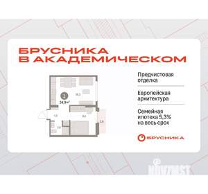 1-к квартира, вторичка, 35м2, 7/9 этаж