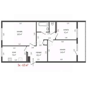 3-к квартира, вторичка, 63м2, 5/9 этаж
